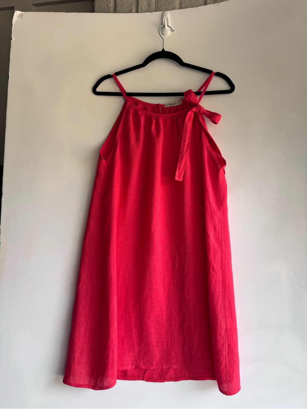 Italian 100% Linen Red Sz M thin strap Dress LUNGO L’ARNO w/self tie bow accent